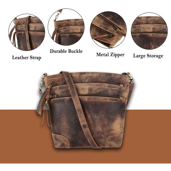 Leather Crossbody Bag purse tote ladies bags satchel travel tote shoulder bag - Picture 5 of 7